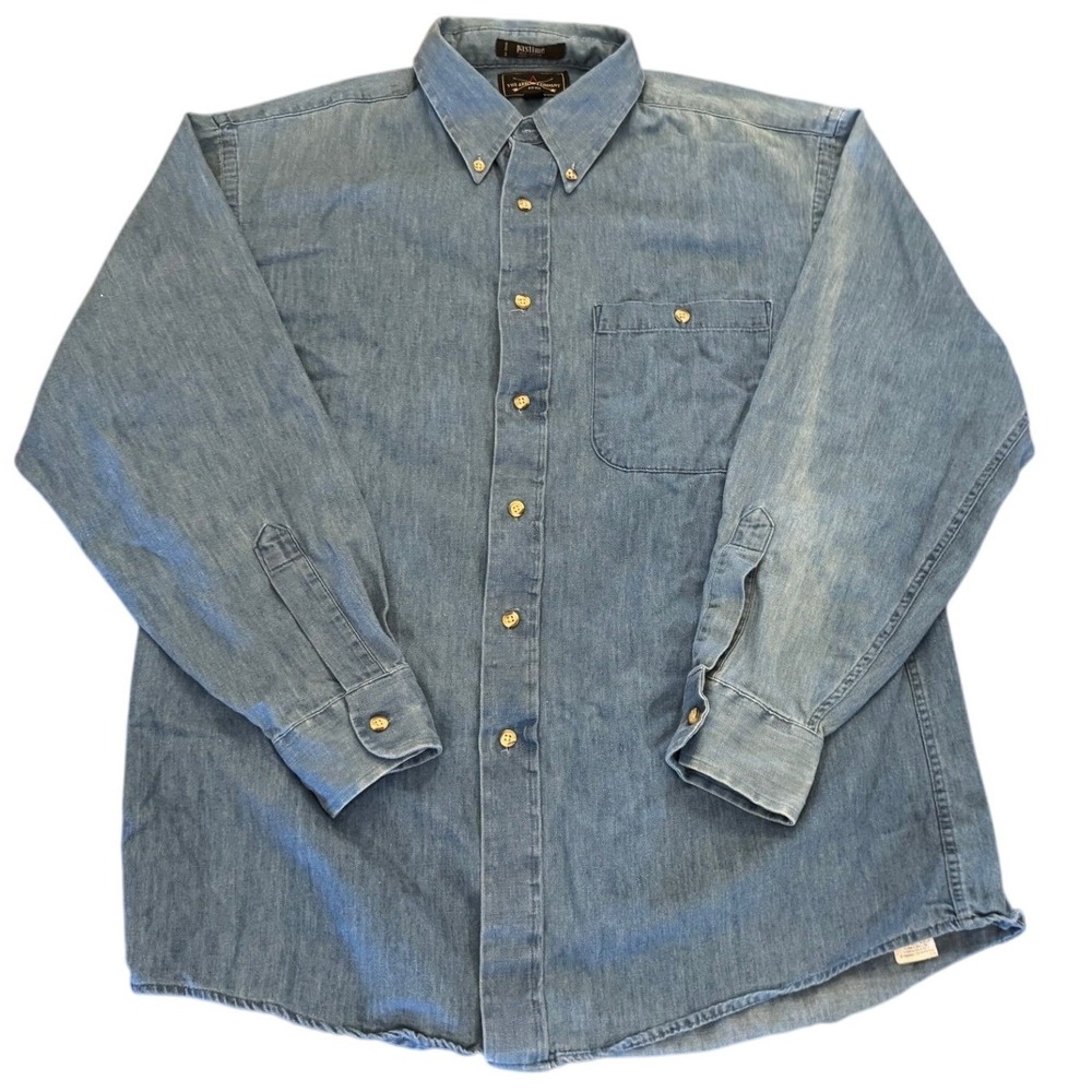 Vintage The Arrow Company Pastime Denim Shirt Mens Blue Cotton Made in USA L